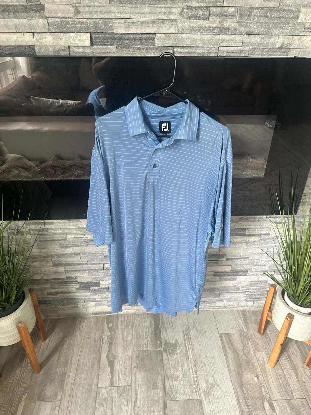 FootJoy Men's XL Blue Striped ProDry Performance Golf Polo Shirt - Hunter's Run